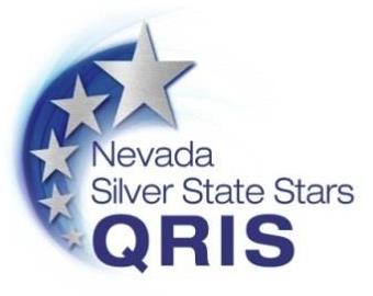 Blue and white and silver logo for Nevada Silver Sate Stars featuring silver stars on a blue arc